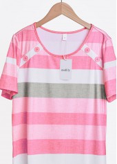 Light Pink Button Striped Short Sleeve T Shirt | thumb picture 