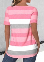 Light Pink Button Striped Short Sleeve T Shirt | thumb picture 