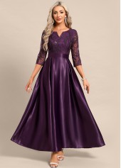 Dark Reddish Purple Lace Maxi 3/4 Sleeve Dress | thumb picture 