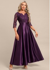 Dark Reddish Purple Lace Maxi 3/4 Sleeve Dress | thumb picture 