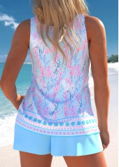 Cut Out Floral Print Light Blue Tankini Set | thumb picture 