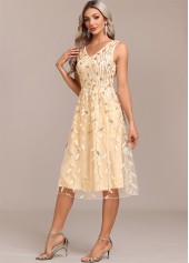 Champagne Embroidery Sleeveless V Neck Dress | thumb picture 