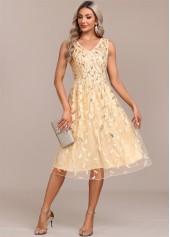 Champagne Embroidery Sleeveless V Neck Dress | thumb picture 