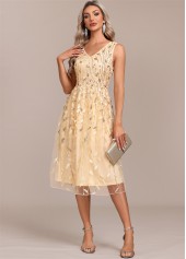 Champagne Embroidery Sleeveless V Neck Dress | thumb picture 