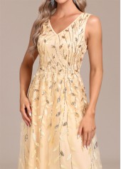 Champagne Embroidery Sleeveless V Neck Dress | thumb picture 