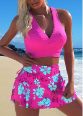 Criss Cross Floral Print Neon Rose Red Bikini Set