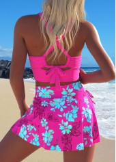 Criss Cross Floral Print Neon Rose Red Bikini Set | thumb picture 