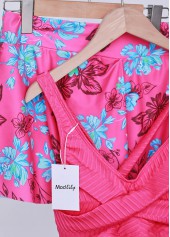 Criss Cross Floral Print Neon Rose Red Bikini Set | thumb picture 