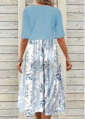 Light Blue Two Piece Leaf Print Dress and Cardigan | thumb picture 