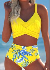 Surplice Tropical Plants Print Yellow Bikini Set