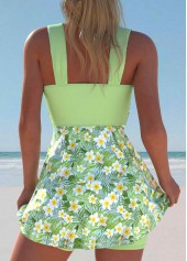 Surplice Floral Print Light Green Swimdress and Shorts | thumb picture 