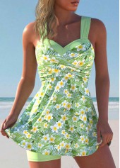 Surplice Floral Print Light Green Swimdress and Shorts | thumb picture 