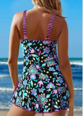 Plus Size Circular Ring Black Floral Print Tankini Set | thumb picture 