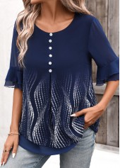 Navy Layered Ombre Half Sleeve Round Neck Blouse | thumb picture 