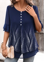 Navy Layered Ombre Half Sleeve Round Neck Blouse