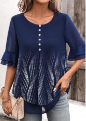 Navy Layered Ombre Half Sleeve Round Neck Blouse | thumb picture 