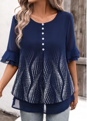 Navy Layered Ombre Half Sleeve Round Neck Blouse | thumb picture 