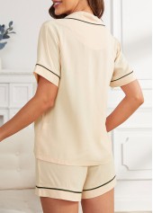 Beige Short Sleeve Shirt Collar Lounge Top and Shorts | thumb picture 