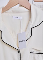 Beige Short Sleeve Shirt Collar Lounge Top and Shorts | thumb picture 