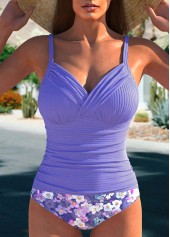 Bowknot Floral Print Dusty Purple Tankini Set