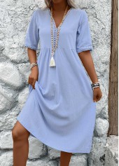 Light Blue Patchwork Half Sleeve V Neck Dress