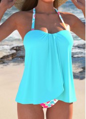 Cross Hem Floral Print Cyan Tankini Set | thumb picture 