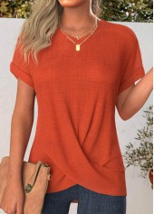 Terracotta Cross Hem Short Sleeve Round Neck T Shirt
