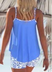 Contrast Binding Ditsy Floral Print Blue Tankini Set | thumb picture 