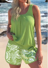 Jacquard Paisley Print Avocado Green Tankini Set
