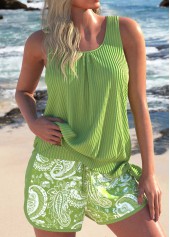 Jacquard Paisley Print Avocado Green Tankini Set | thumb picture 