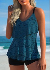 Ruffle Peacock Blue Asymmetric Tankini Set | thumb picture 