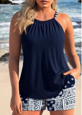 Patchwork Tribal Print Navy Tankini Set