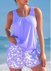 Bowknot Floral Print Light Purple Tankini Set | thumb picture 