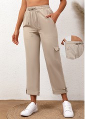 Light Camel Drawstring Elastic Waist High Waisted Pants