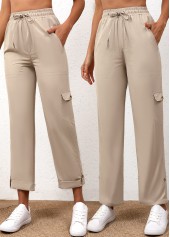 Light Camel Drawstring Elastic Waist High Waisted Pants | thumb picture 