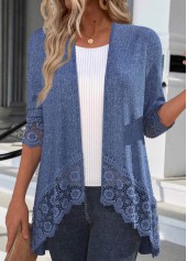 Denim Blue Patchwork 3/4 Sleeve Light Cardigan