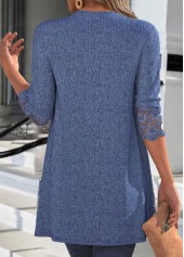 Denim Blue Patchwork 3/4 Sleeve Light Cardigan | thumb picture 