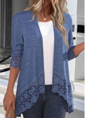 Denim Blue Patchwork 3/4 Sleeve Light Cardigan | thumb picture 