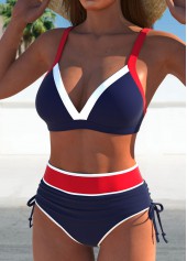 Contrast Binding High Waisted Navy Bikini Set | thumb picture 