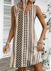 Light Camel Circular Ring Striped A Line Sleeveless Dress | thumb picture 