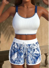 Contrast Binding Tribal Print Blue Bikini Set