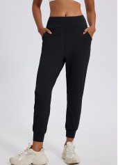 Black Pocket Jogger Elastic Waist High Waisted Pants