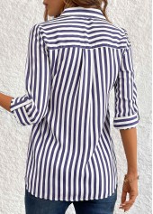 Navy Button Striped 3/4 Sleeve Shirt | thumb picture 