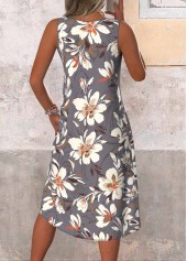 Dark Grey Patchwork Floral Print A Line Sleeveless Dress | thumb picture 