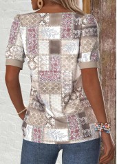 Light Pink Patchwork Geometric Print Short Sleeve T Shirt | thumb picture 