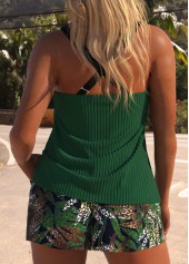 Criss Cross Tropical Plants Print Green Tankini Set | thumb picture 