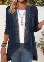 Navy Embroidery Long Sleeve Light Cardigan
