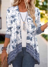 Navy Patchwork Floral Print 3/4 Sleeve Light Cardigan