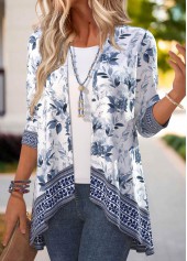 Navy Patchwork Floral Print 3/4 Sleeve Light Cardigan | thumb picture 
