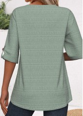 Green Button 3/4 Sleeve Split Neck Blouse | thumb picture 